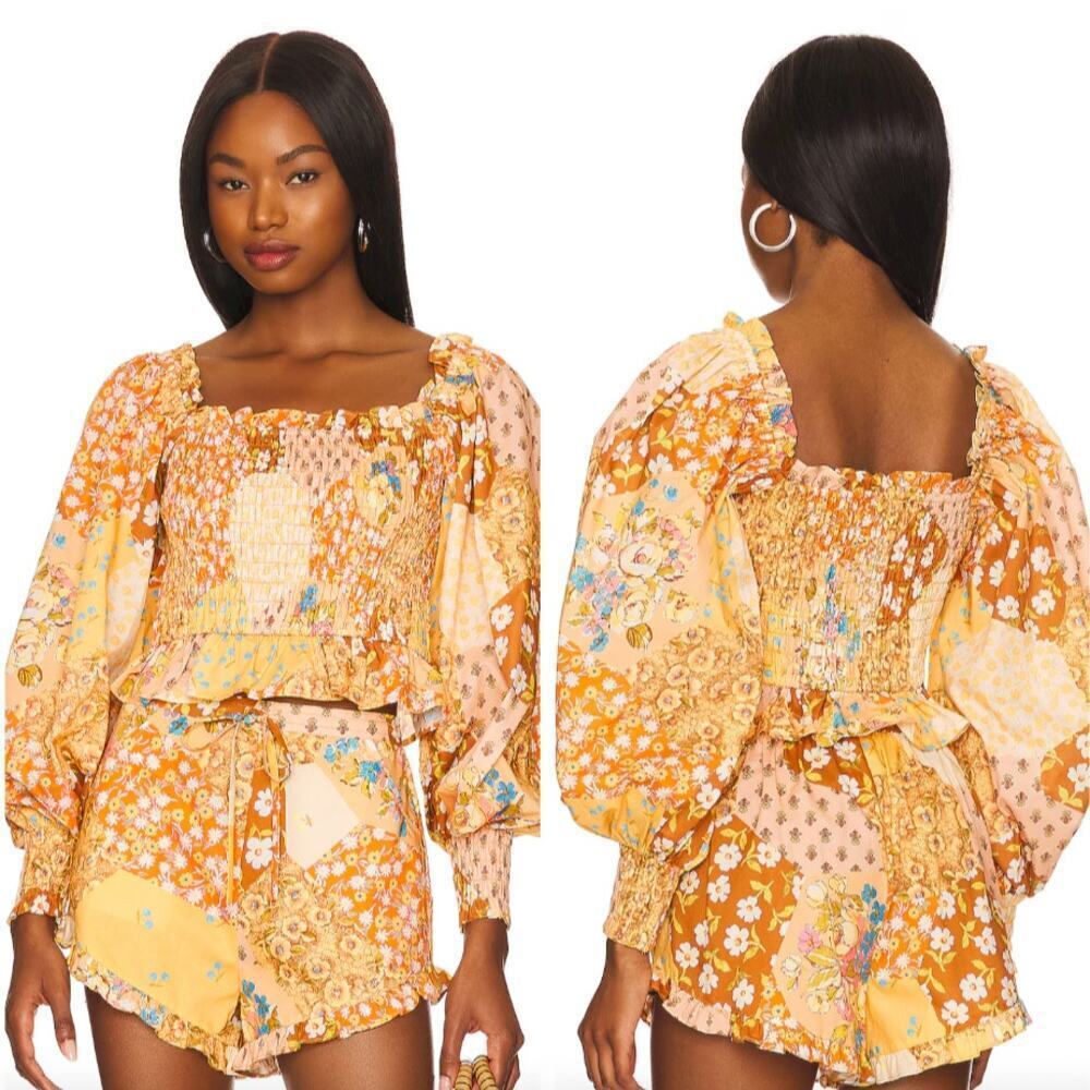 Spell & The Gypsy $288 Freda Shirred Blouse + Patchwork Shorts Set - Picture 6 of 12